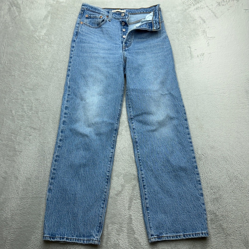 Levi's Premium Ribcage Straight Ankle Jeans Womens 28 Blue Denim Button Fly